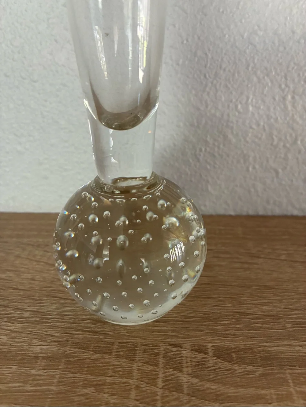 MCM 12” Clear Glass Trumpet Vase Bubble Base Vintage Minimalist